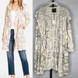 NWT Johnny Was Biya Lypven Hooded Duster Embroidered Open Cardigan - L